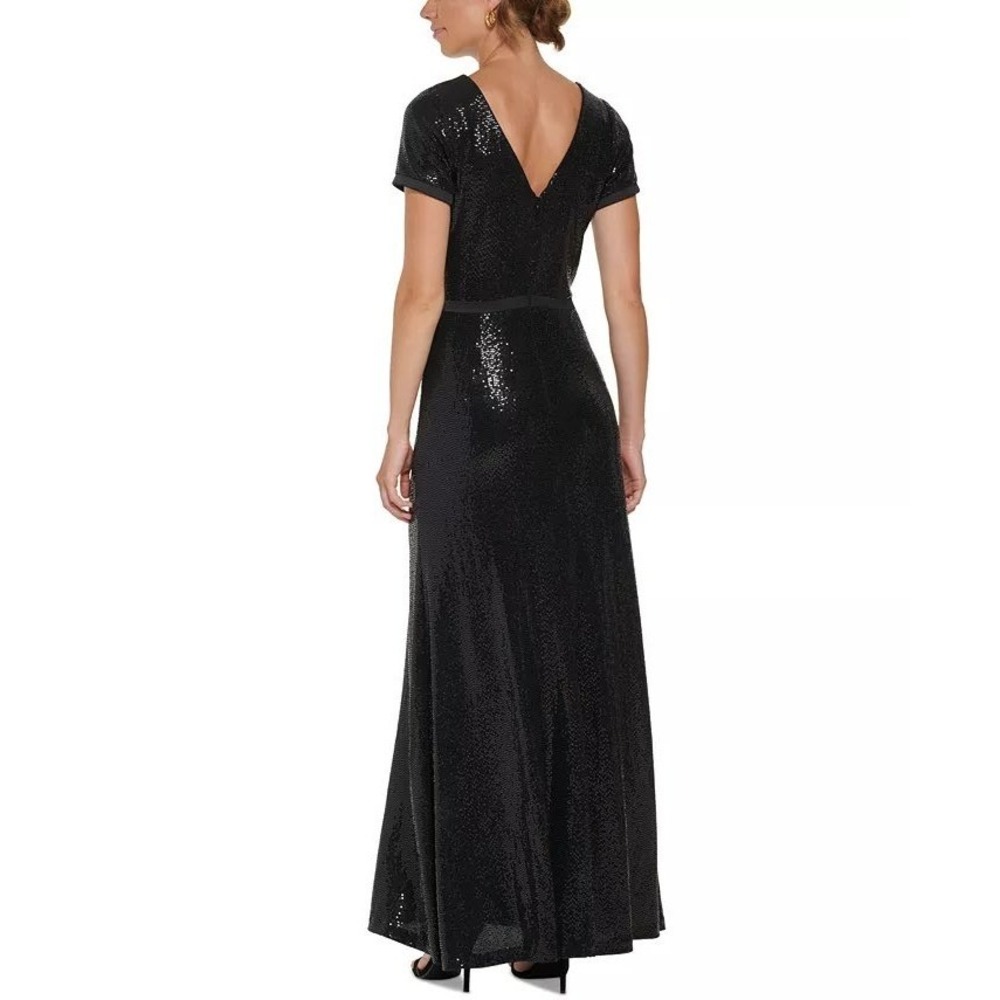 DKNY Boat-neck Short Sleeve Black Sequin Maxi Dress Evening Formal Size 16 - Picture 12 of 12